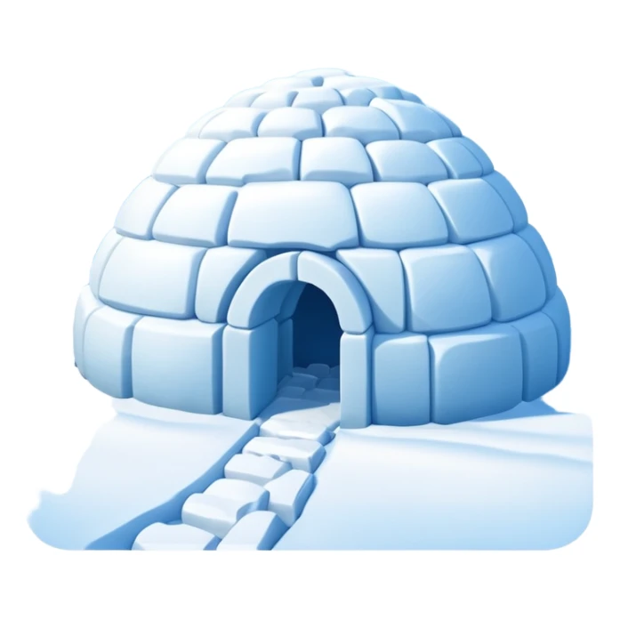 A traditional snow igloo on a vast snowy plain under a clear blue sky. Soft sunlight casts gentle shadows across the snow. The igloo has a small entrance tunnel and compacted snow blocks forming its dome. Realistic Arctic environment, crisp atmosphere, calm winter feeling. sticker