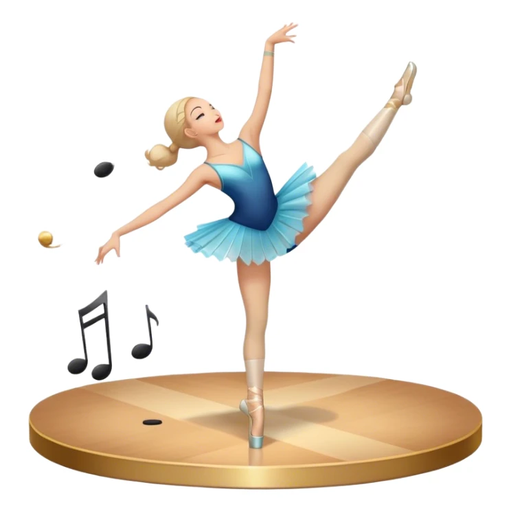 Icon for Choreography: a dancer in a graceful pose with musical notes, a director’s baton, a metronome and a dance floor. The icon should represent the art of choreography, with focus on movement, timing, and creativity. Transparent background. sticker
