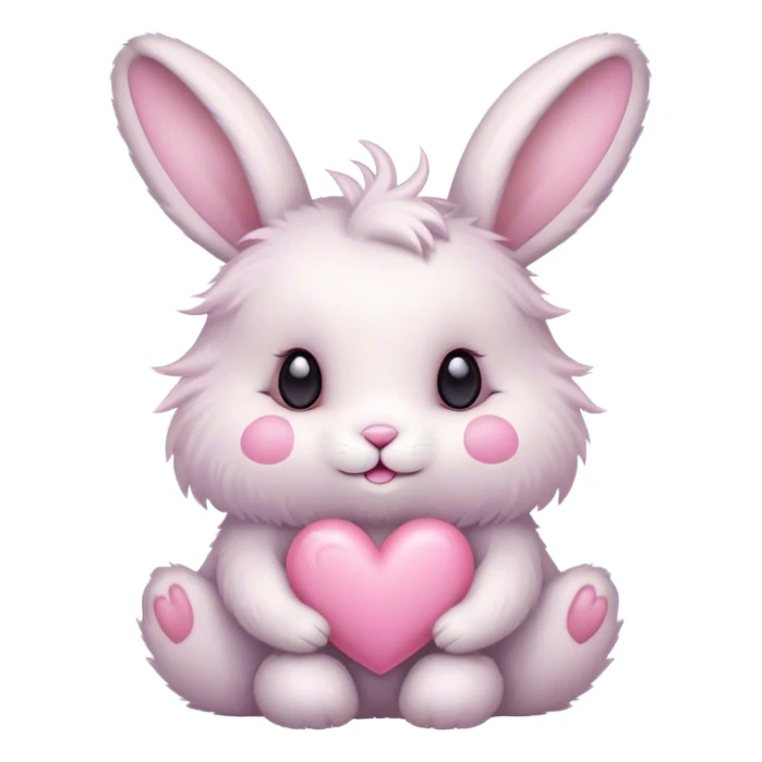 Cute pastel fluffy bunny with pink heart sticker
