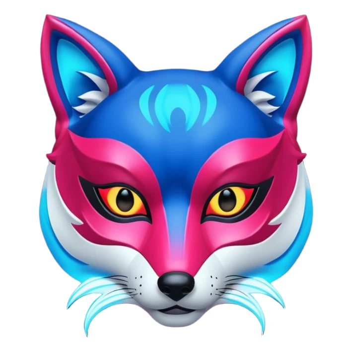 Luminous and neon mask with red, blue and pink fox glow. sticker
