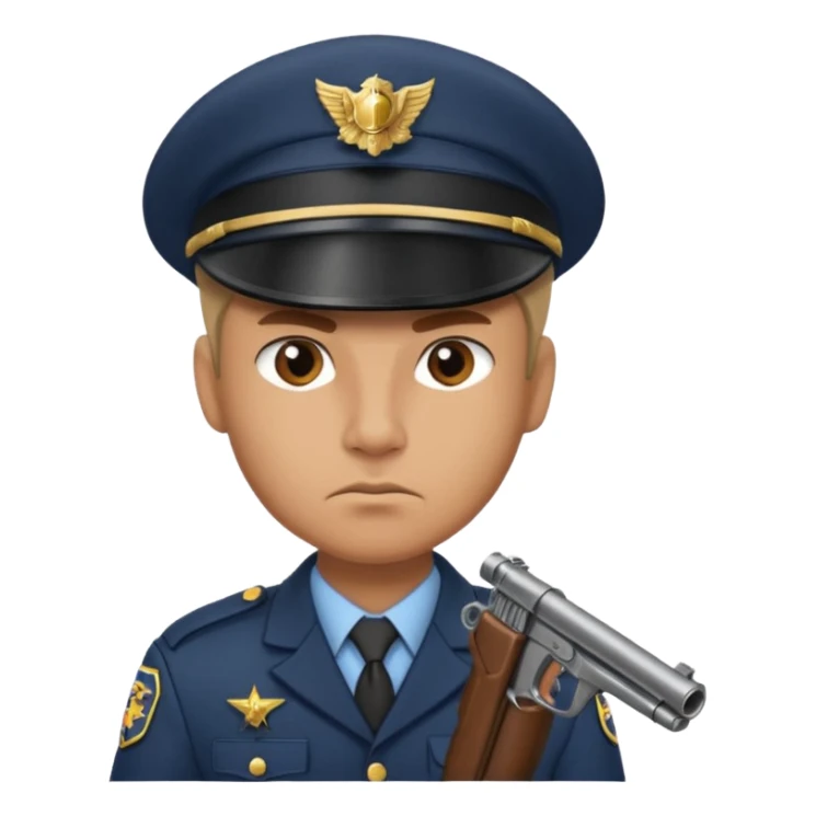 Officer with peaked cap + mini gun, half body sticker