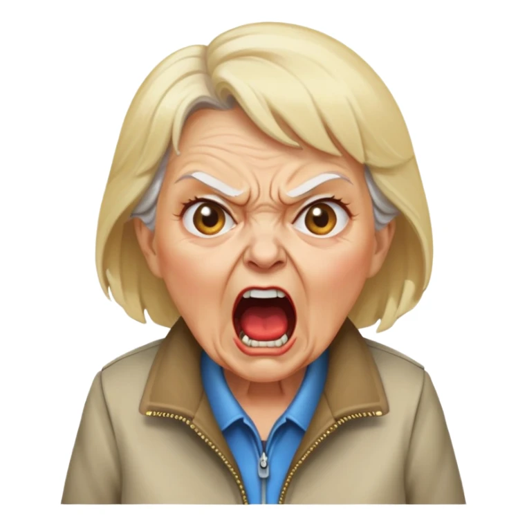 angry old lady with blonde hair and a jacket, yelling expression sticker