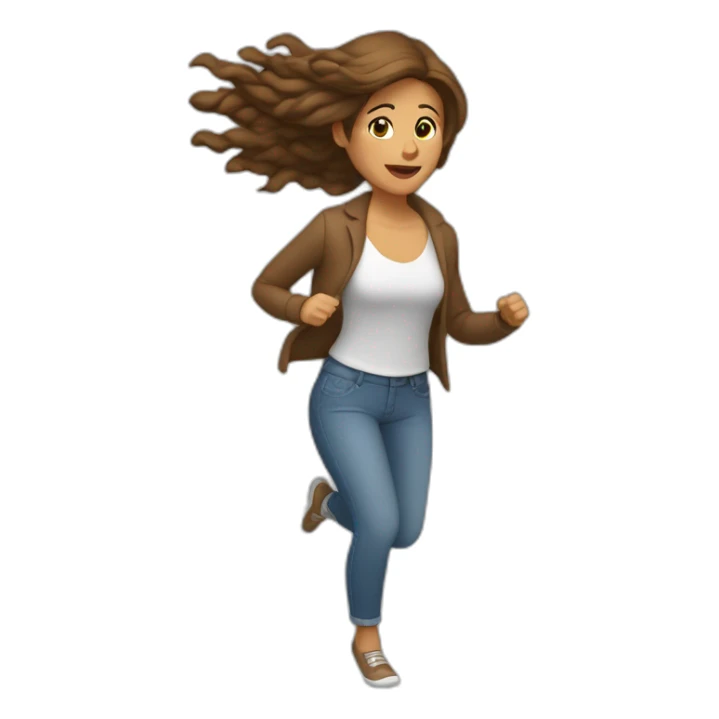 mujer con rulos (pelo largo) castaño claro corriendo hacia la derecha sticker