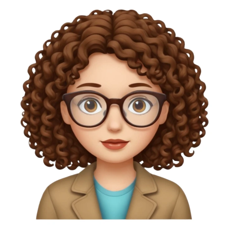 White girl with curly brown hair and glasses sticker