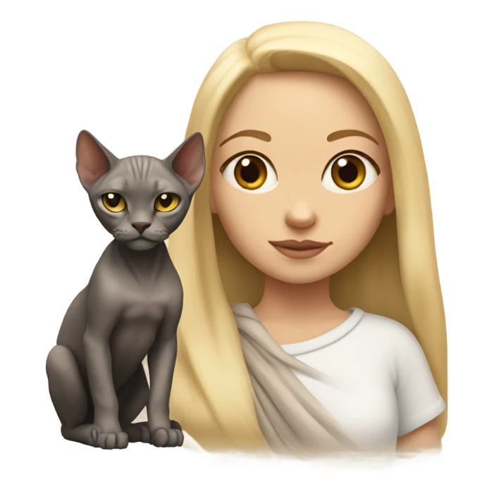 a blonde girl with blue hair next to a Sphinx cat sticker