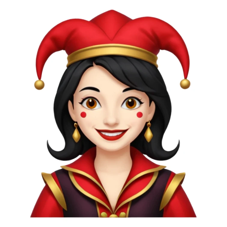 Jester woman, black and red suit, black hair sticker