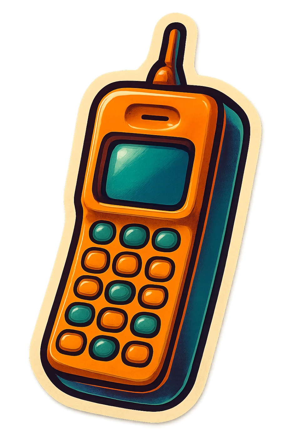 A mobile phone sticker in retro stickers style, with a vintage design and colorful details sticker
