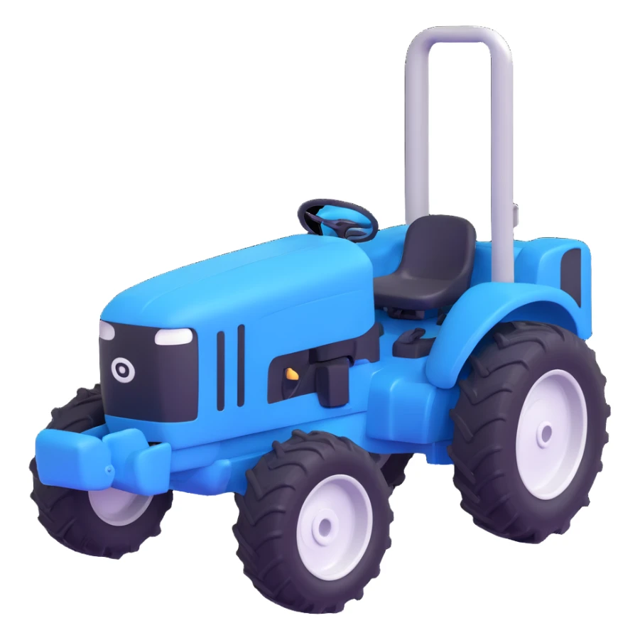 Change the red tractor with a scoop to blue color, keep the 3D emoji style, no background. sticker