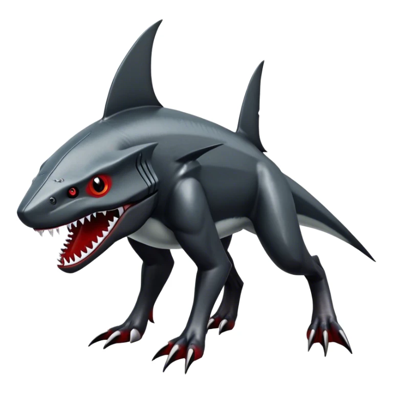 Realistic dark edgy futuristic modern advanced Sharpedo-Houndoom-Scizor-sergal-hybrid-animal creature with a shark-tail and red scars, full body, with cool sharp markings  sticker