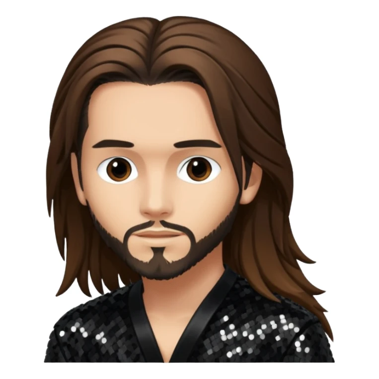 Tom Kaulitz with long brown hair, black sequin outfit  sticker