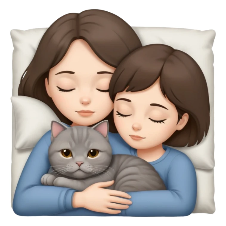 Grey scottish fold cat and brunette woman sleeping  sticker
