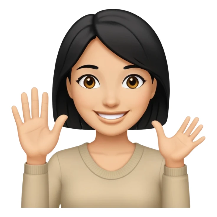 woman with black hair and black eyes greeting sticker