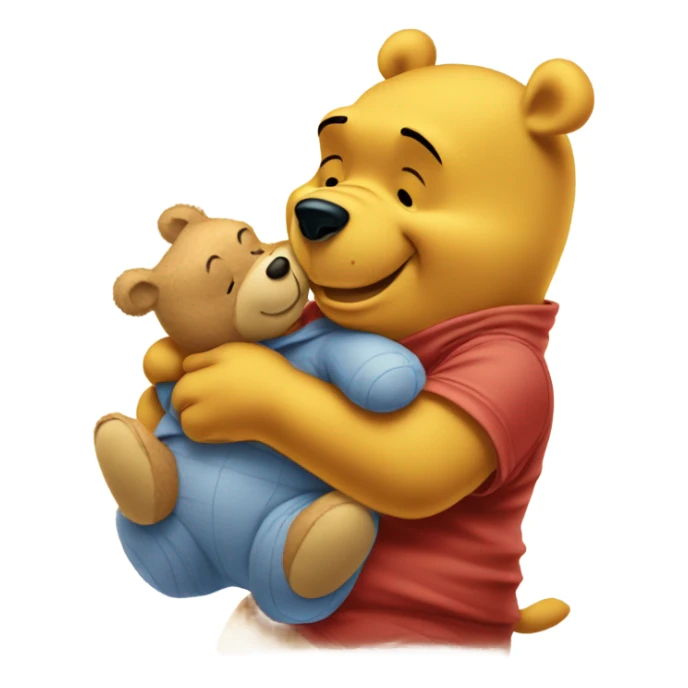 winnie the pooh hugging his small teddy bear toy sticker