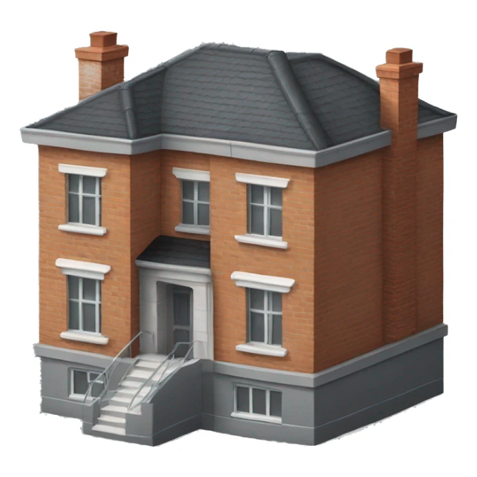 two floors brick house with dark grey windows and grey flat roof sticker