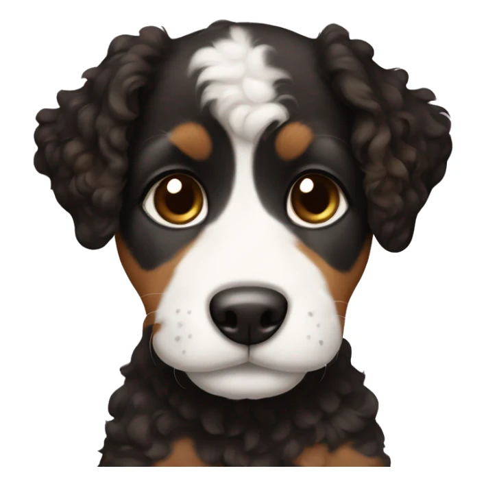 Puppy with curly black and brown fur and white patch on chest sticker