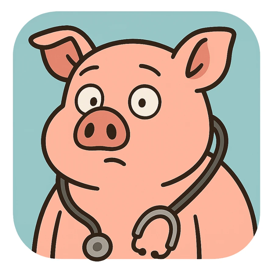 minimalist cute pig icon with a stethoscope, representing animal study, app icon sticker
