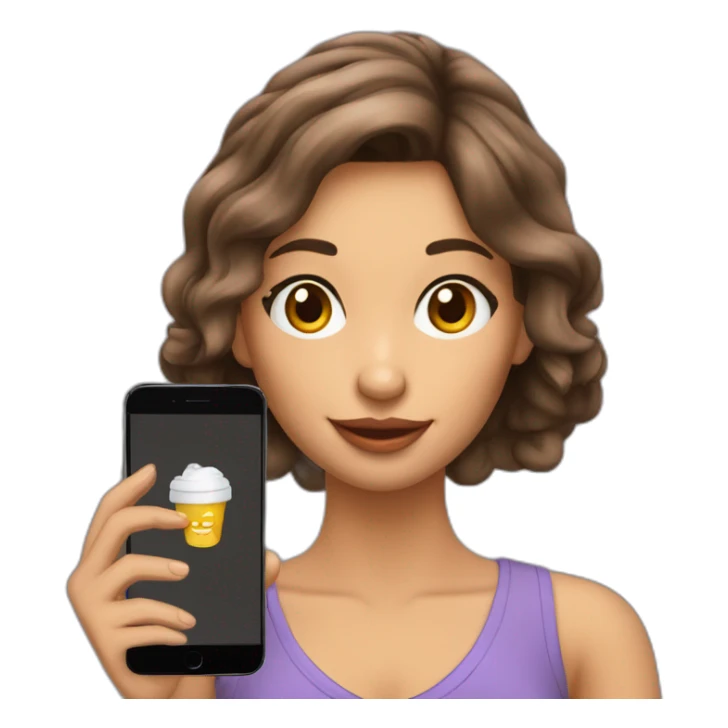 Chica de cabello largo cafe con un smartphone en la mano sticker