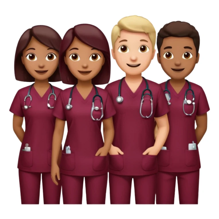 Create Happy & celebrating team faces for a hospital with a newborn saved with dress color as dark maroom sticker