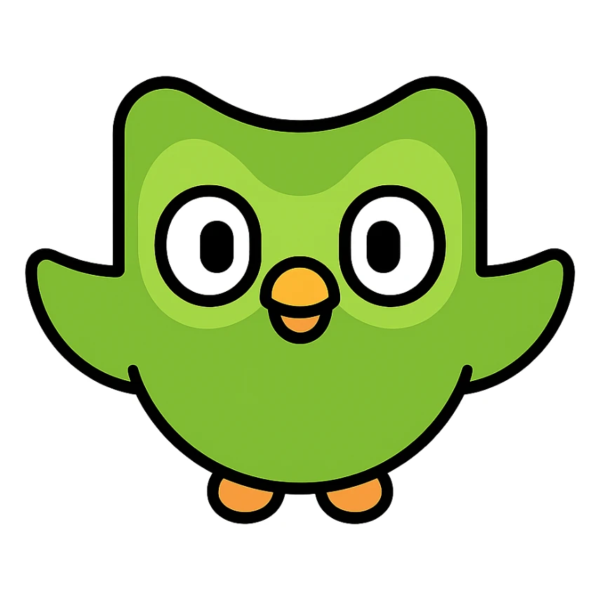 Duolingo logo, simple, friendly, green owl, modern icon style sticker