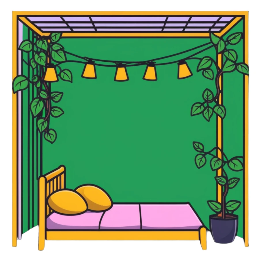 aesthetic room with climbing vines and string fairy lights creating a magical glow sticker