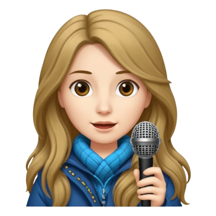 long haired woman with winter clothes holding microphone sticker