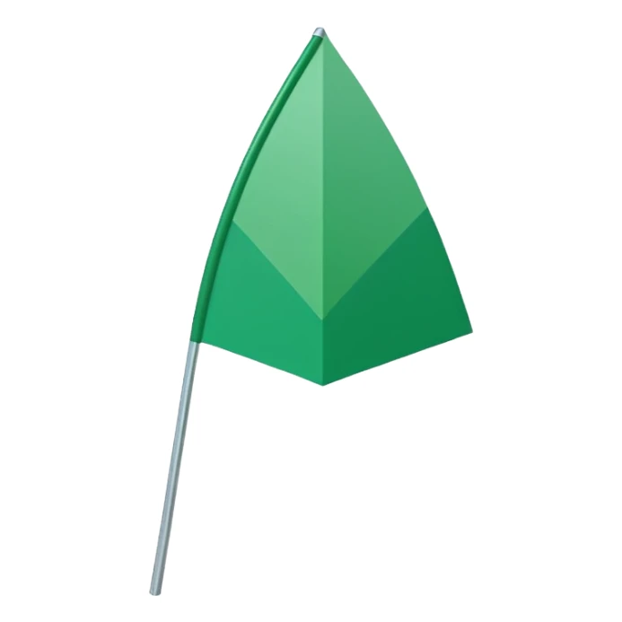 Emoji-style triangular flag, bright green, flat design, no folds or shading, simple and clean, minimalistic, centered on plain white or transparent background, high resolution sticker