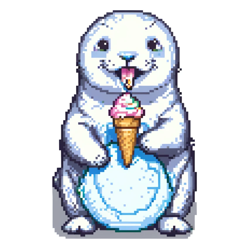 happy seal eating ice cream sticker