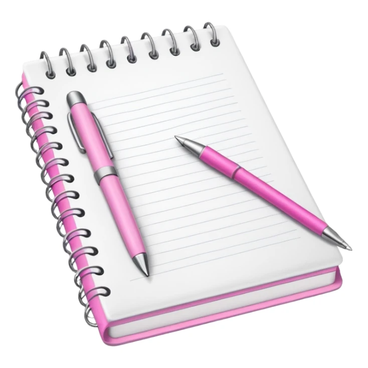 white leather notebook with some list on it and a pink pen nearby sticker