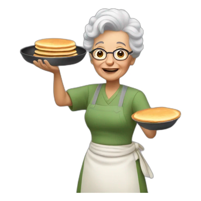grandma tosses pancakes in a frying pan sticker