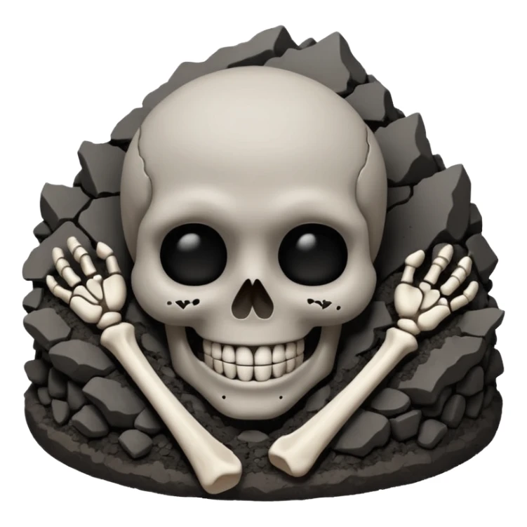 a pile of ashes with a skeletal smile sticker