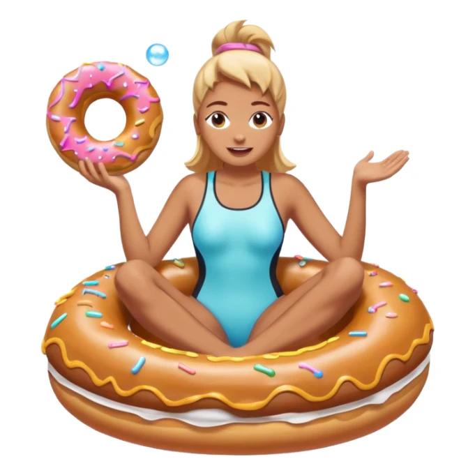 A woman riding a donut float, with bubbles popping all around her sticker