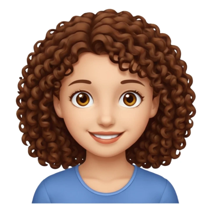 chica con piel blanca sonriendo, ojos marrones y pelo marrón con rulos sticker