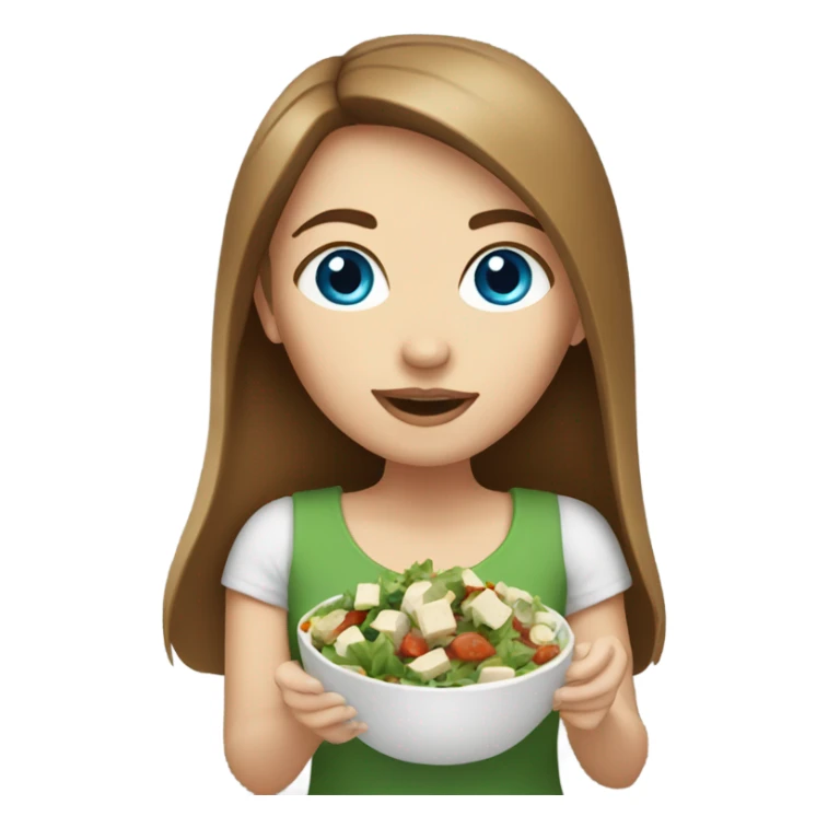 White girl Brown hair blue eyes eating Tofu salad sticker