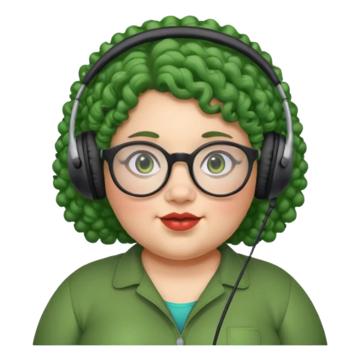  headphone wearing and glassess and green curly haired fat girl sticker