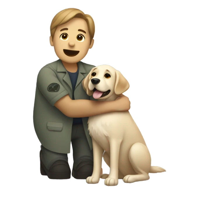 a vet hugging a shaggy labrador-like dog sticker