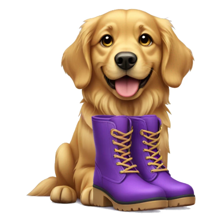 Golden retriever wearing purple boots sticker