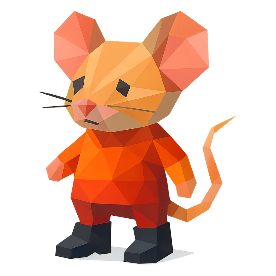 mouse emoji wearing black boots, low-poly polygonal style, vibrant colors sticker