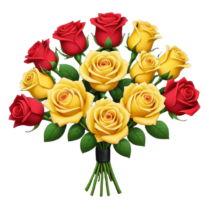 Yellow rose and red rose bouquet with black paper sticker