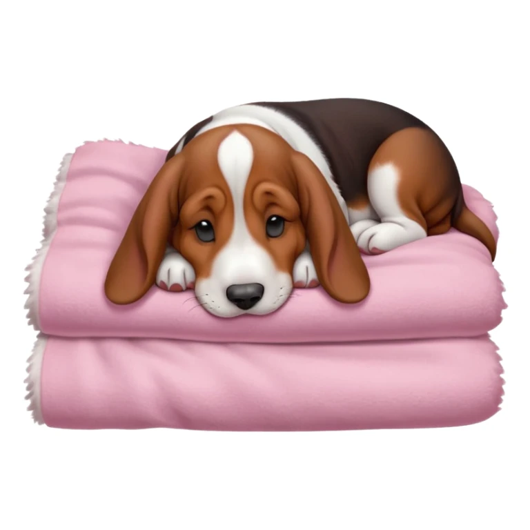 A baby basset hound sleeping on a baby pink blanket  sticker