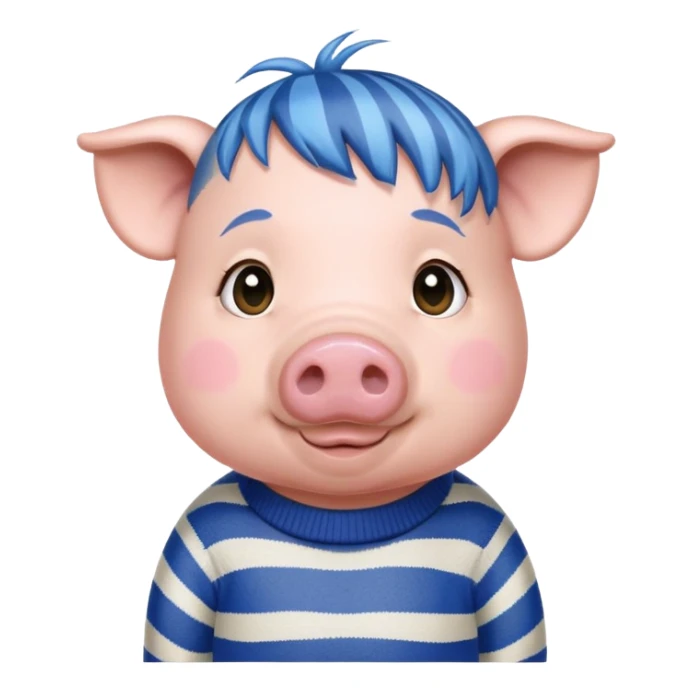 un maiale con un maglione zebrato e i capelli a caschetto azzurri sticker