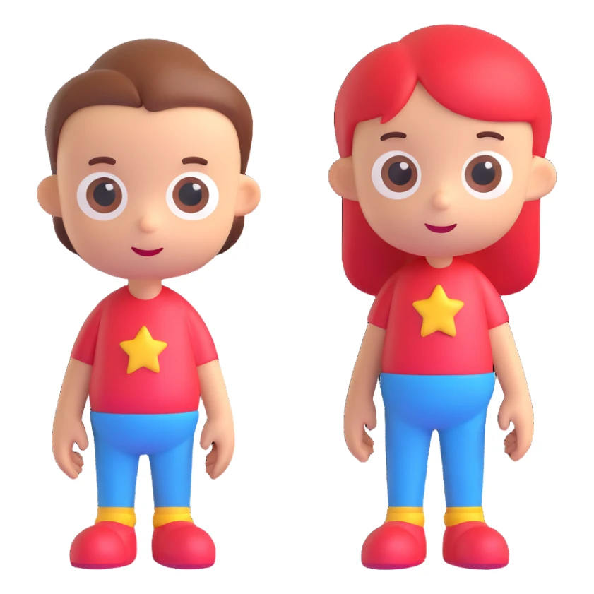 Combine both characters into one image, standing side by side, keeping their original 3D cartoon style and colors unchanged, with a transparent background. sticker