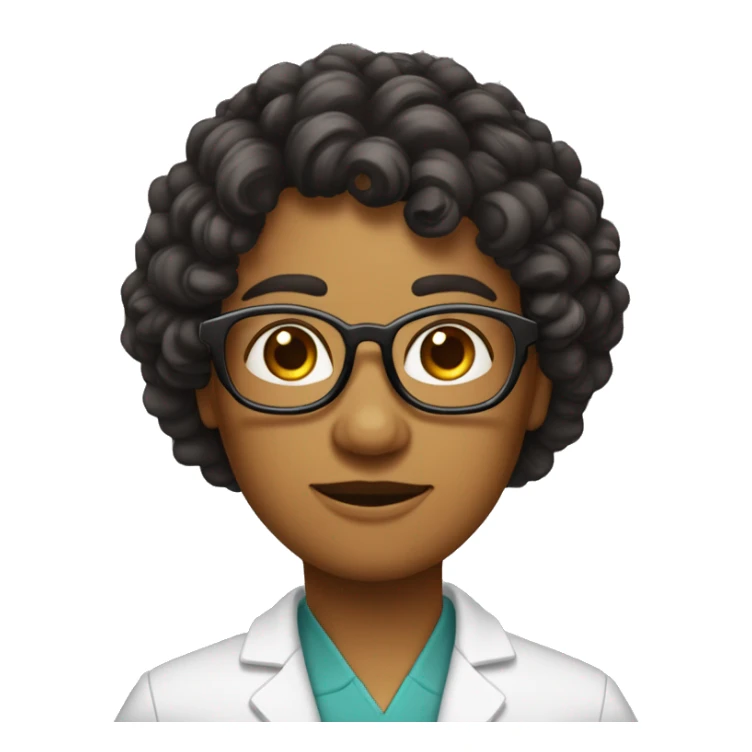 Dessine-moi une doctoresse avec de longs cheveux noirs, des yeux noirs ondulés et des larges lunettes marrons. sticker