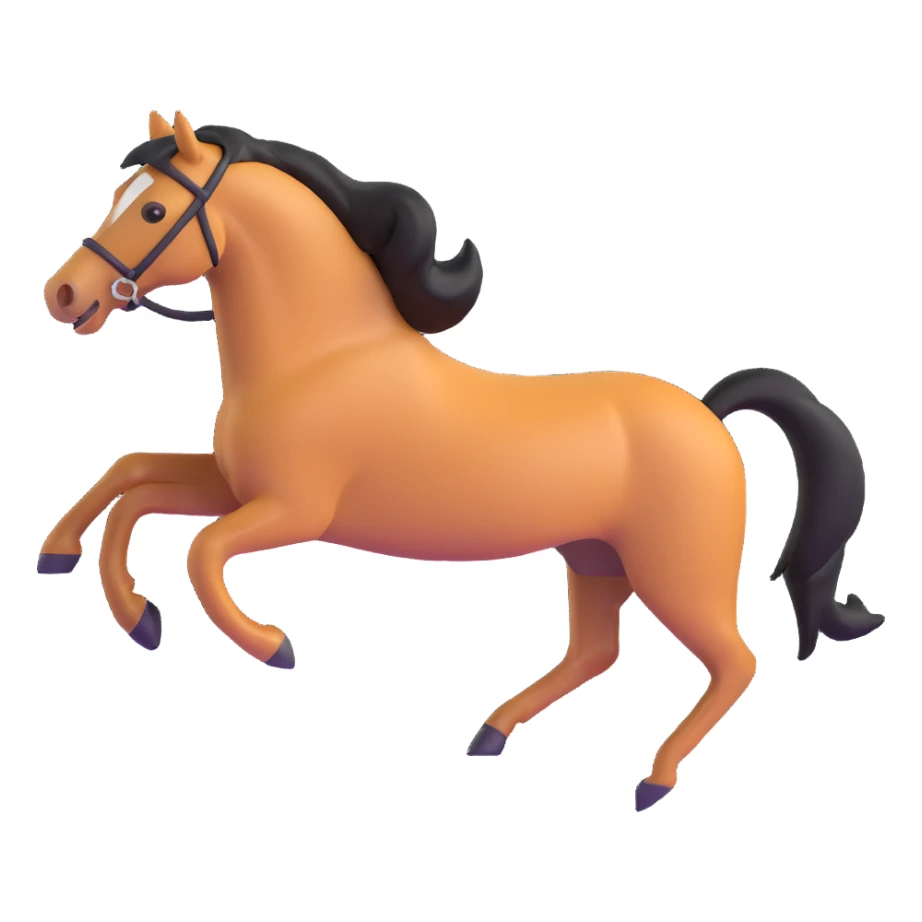 a free rein horse, running freely, 3D emoji style sticker
