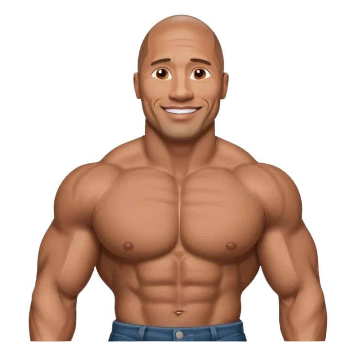 Illustrate Dwayne Johnson in a fitted shirt, muscular build & confident smile sticker