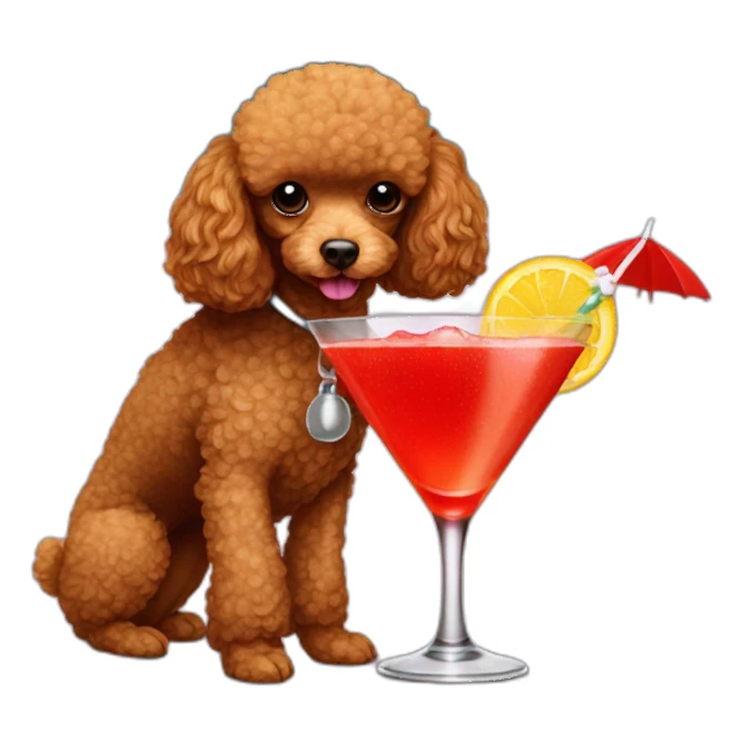 red toy poodle drinking cocktails with umbrella  sticker