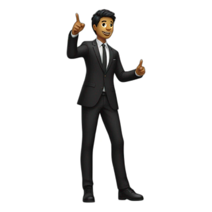 Full length young man in black suit pointing finger up sticker