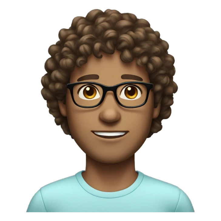 Curly, brown hair male with light blue eyes, round glasses, sharp jawline sticker