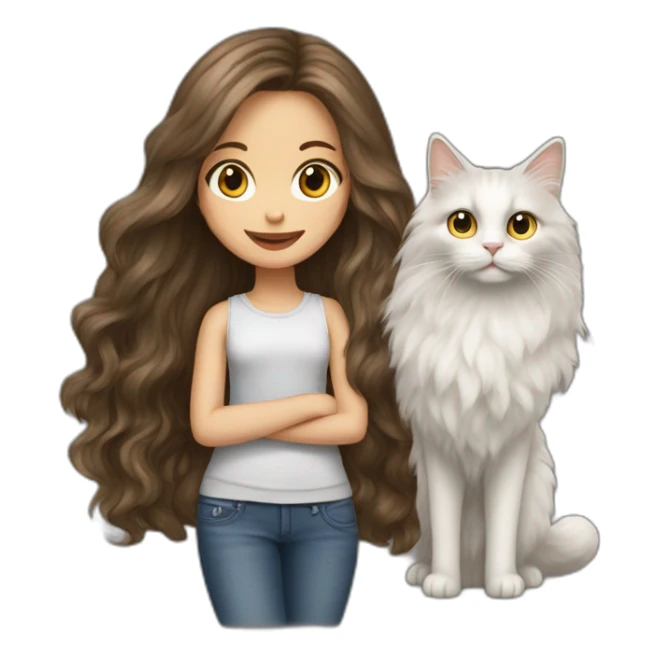 Girl-long-hair-brunette-and-cat-angora sticker