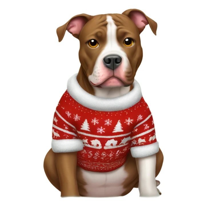Pitbull type dog sitting down wearing a Christmas sweater sticker