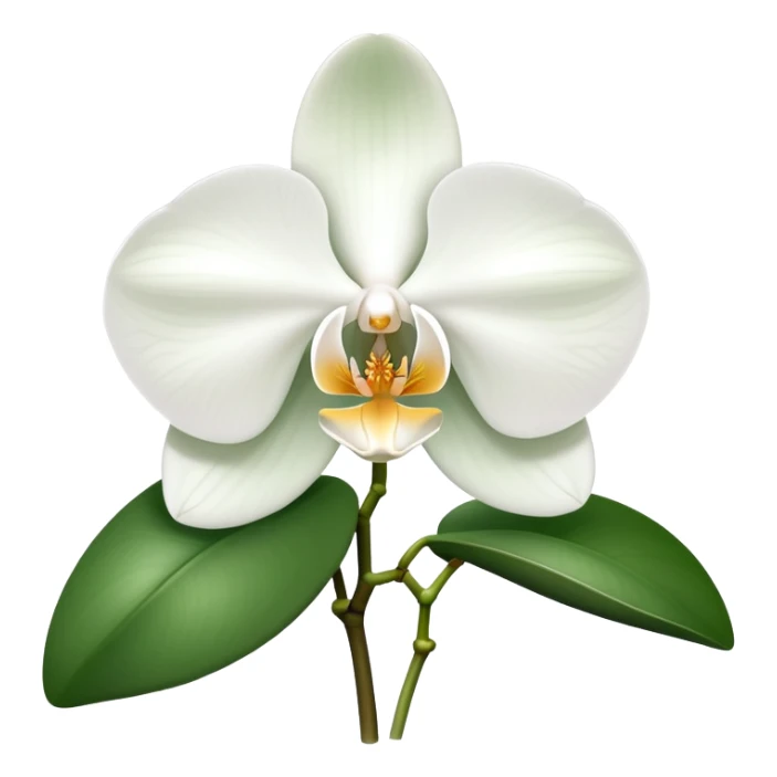 Elegant phalaenopsis moth orchid with white blooms and two visible green leaves at the base sticker